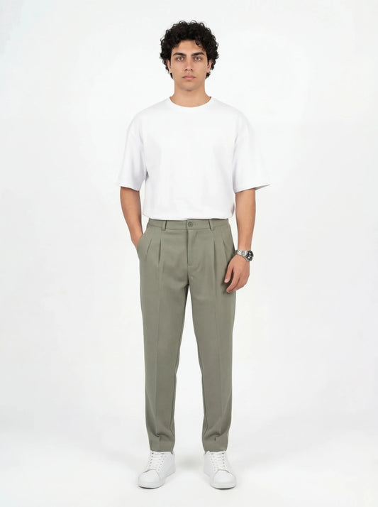 KETEN KUMAŞ REGULAR PANTOLON - YEŞİL