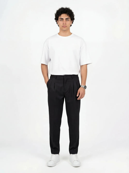 KETEN KUMAŞ REGULAR PANTOLON - SİYAH